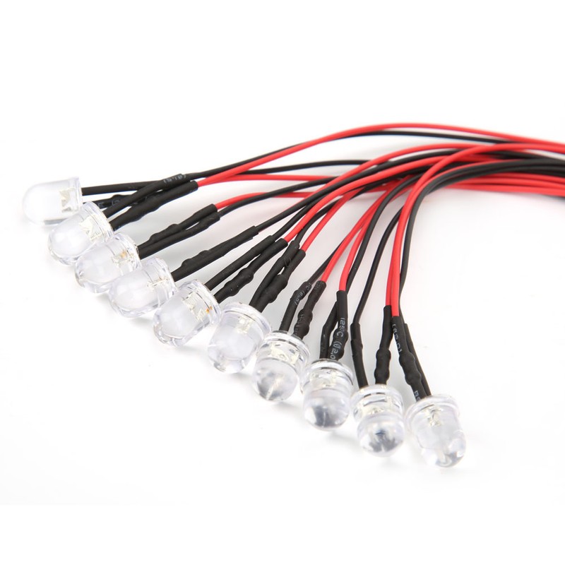 50PCS 12V 8mm Chromatic LED Lamp Beads with 20CM 26AWG