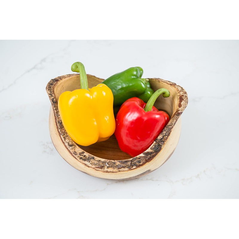 Lipper International Acacia Rustic Tulip Serving Bowl with BARK Edge