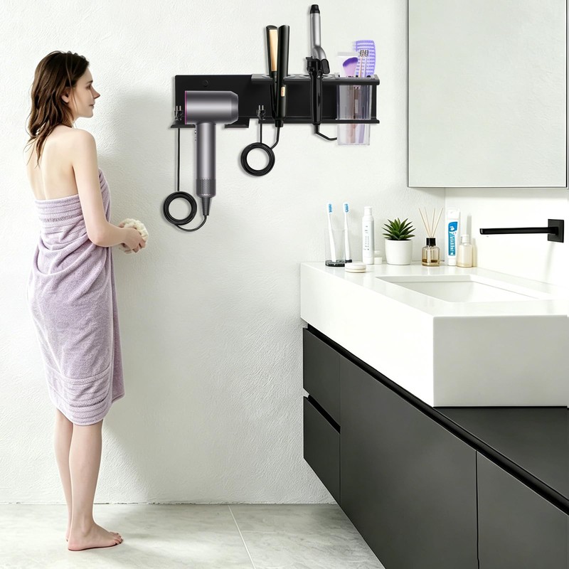 Yimerlen Hair Dryer Holder Wall Mounted, 3-in-1 Hair Tool Organizers