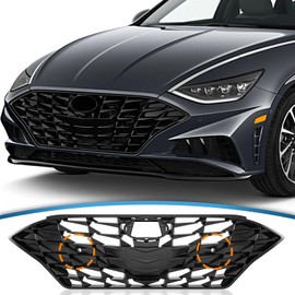 TTUN AUTO Compatible with 2020-2023 Hyundai Sonata Limited/SEL/Sport Front Bumper Grille Sports Edition Frong center,86351-L0410 86350-L0760(With 2 Sensor Hole)