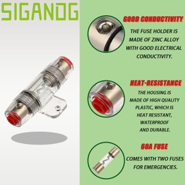 SIGANDG 30A AGU Fuse Holder with 8 Gauge AWG 1ft Power Wire - 99.9% Oxygen-Free Copper