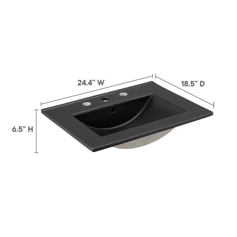 Modway Cayman Modern 24" Bathroom Sink in Black With Rectangular