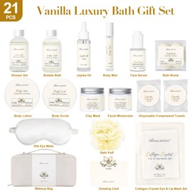 Birthday Gifts for Women, 21 Pcs Vanilla Spa Gift Set, Mothers Day Relaxing Bath and Body Self Care Package, Facial Skin Care Kit Gift Basket for Mom Wife Sister Friend Girlfriend Her
