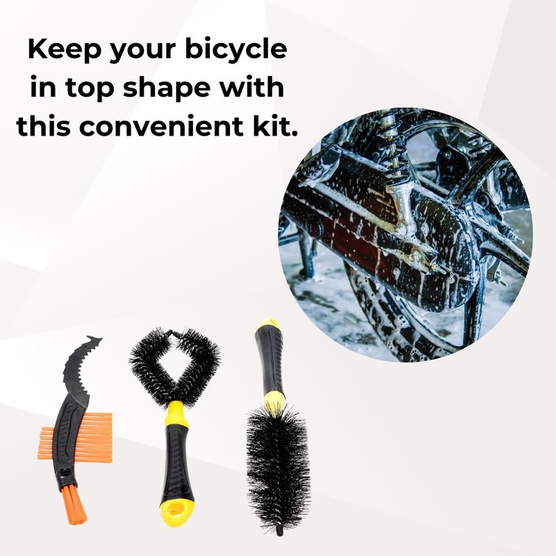 Invero 3 Piece Bike Bicycle Cleaning Dirt Wash Brush Set