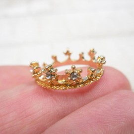 Miniature Gold Crown, Dollhouse Tiny Miniature Crown, with Diamond Rhinestones, Fairy Crown, for Fairy Tale Garden, Dollhouse Miniature, Terrarium, Diorama (5PCS)