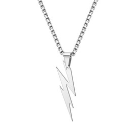 Lightning Necklace for Men Women Stainless Steel Lightning Bolt Pendant Necklace Punk Style Hip Hop Rock Biker Necklace Minimalist Geometric Lightning Necklace Christmas Birthday Party Costume Jewelry (Silver)