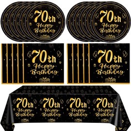 70th Birthday Decorations for Men Women 70th Theme Birthday Party Tableware Vintage 1955 Party Supplies 70 Year Old Birthday Party Decorations Plates Napkins Tablecloth Black Gold Dinnerware Favors