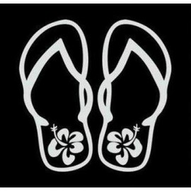Flip Flops with Hibiscus Flower CCI Decal Vinyl Sticker|Cars Trucks Vans Walls Laptop|White |5.5 x 5.5 in|CCI1977