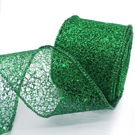 Hying St. Patrick's Day Ribbons for Crafting, 2.5"×10 Yards Wired Edge Ribbons Glitter Lucky Green Ribbon Irish Holiday Craft Ribbons for Wreath Bows Saint Patrick's Day Decorations Supplies
