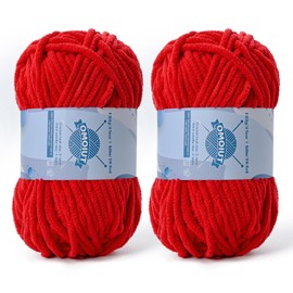 Chunky Chenille Yarn for Crocheting，Baby Yarn for Crocheting Soft Blankets，Bulky Yarns for Crochet Amigurumi，2×100g (2×74.3yds) Fluffy Velvet Yarns for Hand Knitting (2 Red)