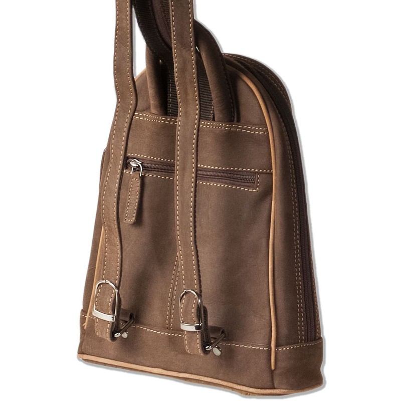 Woodland Leather Backpack, Small Size, Natural, Soft Buffalo Leather, Dark