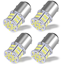 TORIBIO S25 Double/1157 3014SMD 54 LED White Tail Lamp Brake Lamp BAY15d 12V 24V Compatible with Hybrid Vehicles, Pack of 4