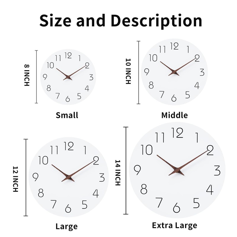 Mosewa Wall Clock Battery Operated 8 Inch White Silent Non