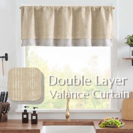 jinchan Geometric Striped Boho Valance Curtains Blackout Double Layer Valance for Windows 18 Inch Farmhouse Window Treatment for Kitchen Living Room Bedroom Rod Pocket 1 Panel Beige