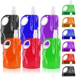 Foldable Drinking Bottle 650 ml Drinking Bottle Foldable Pack of 6 Drinking Bags Reusable Water Bag Festival BPA-Free Drinking Bag Foldable Water Bottle with Carabiner for Hiking, Backpacking