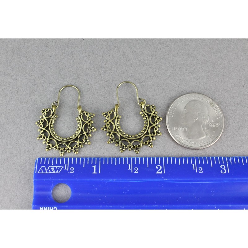 antiqued Gold earrings small hoops filigree medallion earrings door knocker