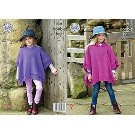 King Cole Kids Double Knitting Pattern Girls Round Neck or Hooded Heart Motif Ponchos (4928)