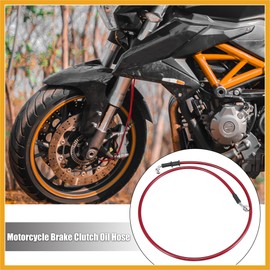 Partuto Universal 110cm 43.31" Motorcycle Brake Clutch Oil Hose Line Pipe Hydraulic Reinforced Stainless Steel Braided Red Replacement