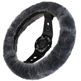 Andalus Brands Luxury Fluffy Car Steering Wheel Covers – Genuine Merino Sheepskin, Soft Fuzzy Car Steering Wheel Cover for Women, Universal 14.5-15" Size, Plush Fur Cute Auto Accessories, Carbon Black