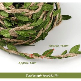 YANGWEN 2 Rolls Natural Jute Twine, Green Leaves Jute Twine String Artificial Vine For DIY Crafts,Wedding Decoration,Garden Decoration, Gifts,20M