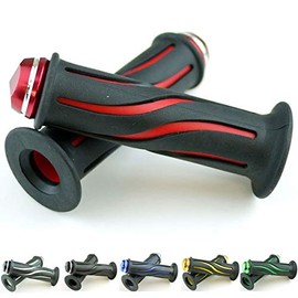 Custom Grip Wave Red Red Left & Right Set Bike Grip Ends with Bar Ends for 7/8" (22.2mm) Steering Wheel