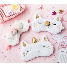 Magik Unicorn Animal Eye Mask Soft Plush Sleep Masks Home Sleeping Light-Weighted Blindfold Home Traveling Cute Kid Women Adult (Unicorn Gold&White)
