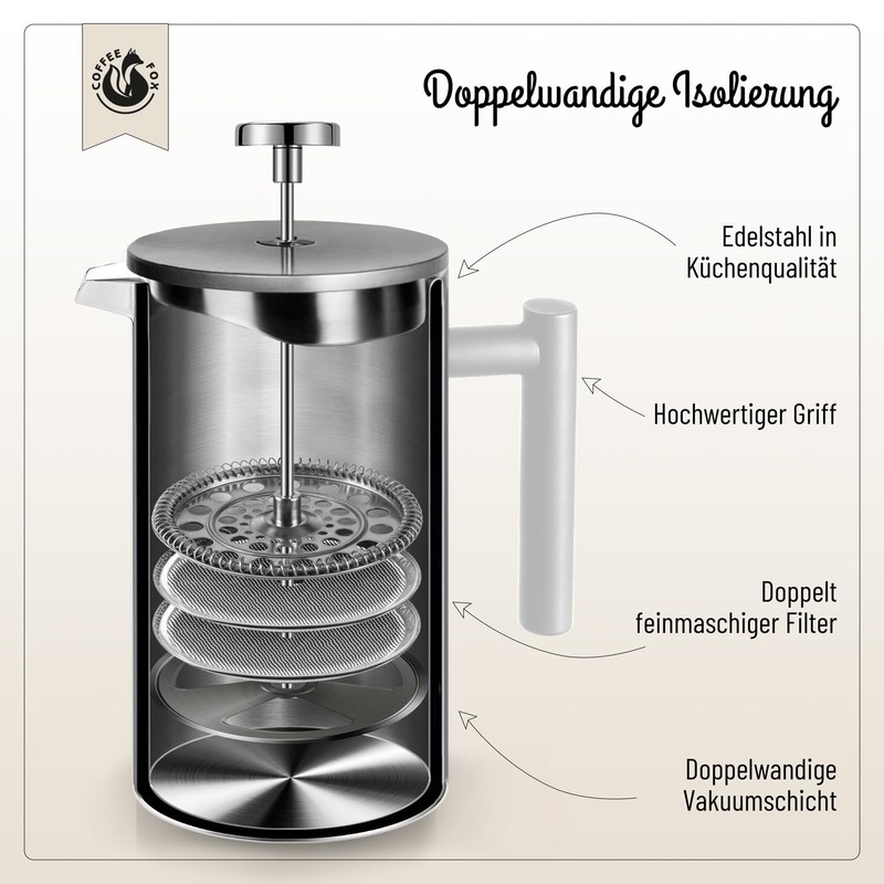 French Press Double Wall Stainless Steel Coffee Pot, Black Press