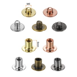sourcing map 100 Sets Chicago Screws Leather Rivets, M5 3/16-Inch Belt Binding Metal Screws for Leathercraft, Bag, Shoes, Purse, Bookbinding, Black,Silver,Gold,Bronze,Rose Gold, M5x5mm