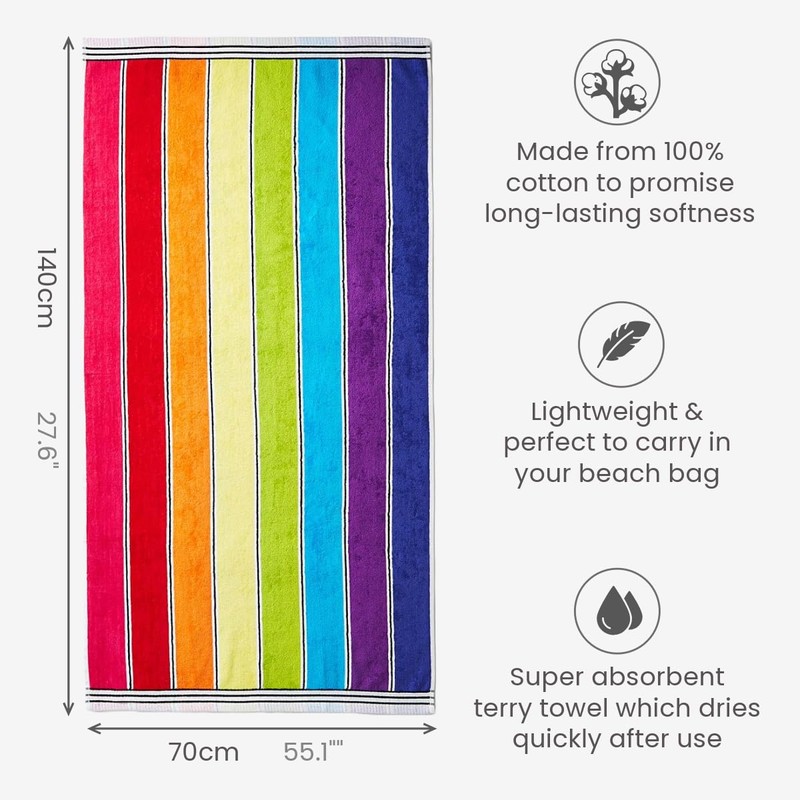 Allure Rainbow Stripe Beach Towel 70 x 140cm - 100%