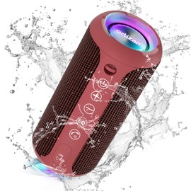 Ortizan Bluetooth Speaker, IPX7 Waterproof, Wireless, 30 Hours Continuous Playback, 24 W Output, Portable Stereo, Built-in Microphone, Dual Pairing, TF Card Compatible, For Bathrooms, Smartphones, PCs, Cars, Red