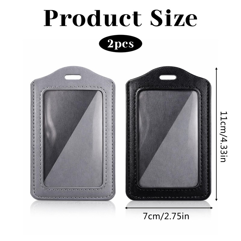 2Pcs Genuine Leather ID Badge Holders, Vertical ID Card Holders,
