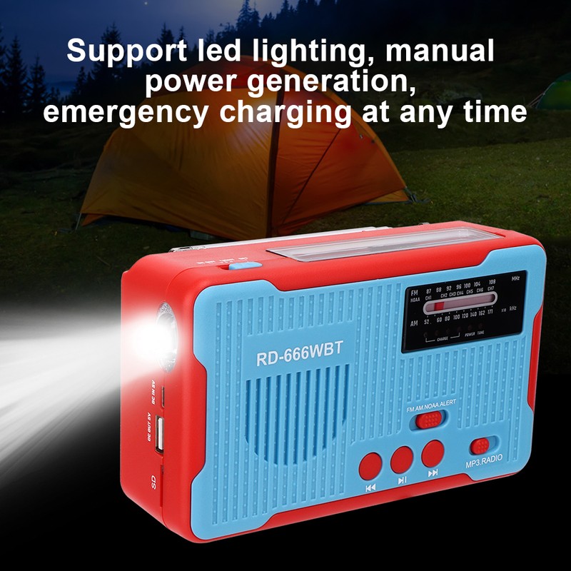 RD-666WBT Portable Solar Powered Emergency Hand Crank AM FM Radio