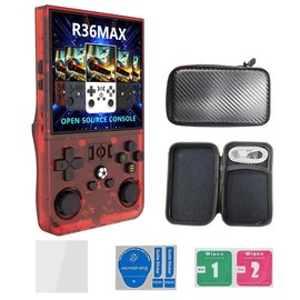 R36 max Handheld Game Console, Creative Games, USBRechargeable,14+Age Group, Non-Wireless, PolymerBattery, Portable Gaming Device-Black/White/Purple - Color: Red, Storage Capacity: 64G