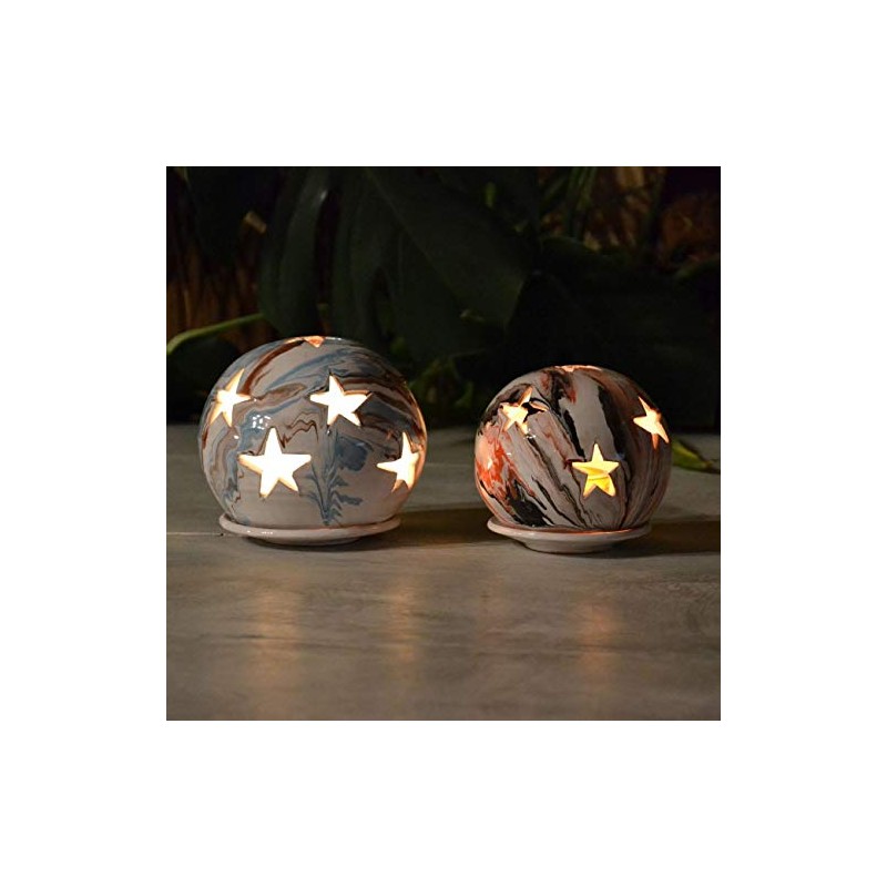 YODECO Blue Brown & White Marble Ball Lantern Small
