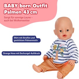 BABY born Palmen-Outfit aus gestreiftem Langarm-Shirt mit Palmenmotiv & Jogginghose - Hochwertiges Puppenzubehör - Kleidung geeignet für Puppen der Größe 43 cm