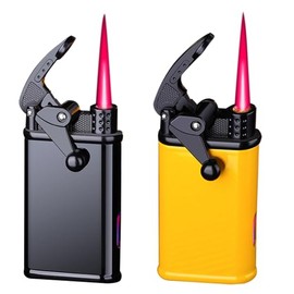 LIJIANTC 2 Pack Black Yellow Torch Lighter Butane,Jet Flame Windproof Adjustable Lighters,Cool Refillable Butane,Metal Jet Torch Lighter,Candles BBQ Camping (No Butane Fuel)