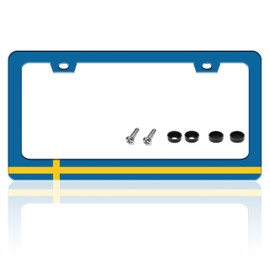 Swedish Flag License Plate Frame Sweden License Plate Holder for Front and Rear Car Tags Stainless Steel Funny Car Decoration with Screws 6.3 X 12.2 in