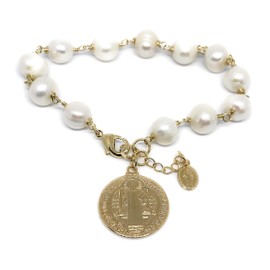 San Benito Medal Freshwater Cultured Pearls Bracelet Protection Jewelry