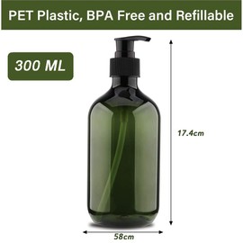 3 x 300 ml Pump Bottles, Shampoo Bottle, Dispenser Bottle, Empty Dispenser Bottles, Refillable Plastic Bottles, Refillable Lotion Pump Bottles, Dispenser for Liquids