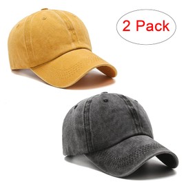 PFFY 2 Packs Vintage Washed Distressed Baseball Cap Dad Golf Hat Black+Yellow