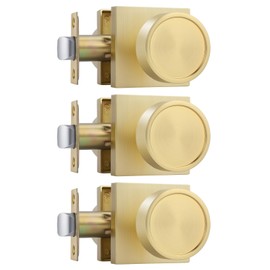 goldenwarm Gold Door Knobs 3 Pack, Brushed Gold Closet Door Knob, Interior Brushed Brass Passage Doorknobs for Bedroom, Bathroom, Zinc-Alloy Heavy Duty