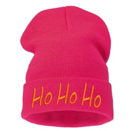 Merry Xmas Ho Ho Ho Funy Beanie Baby Kids Girls Boys Hat London Made UK Knitted Winter Warm SKI Snowboard Hats 4sold (Ho Ho Ho Pink)