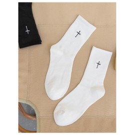 SHENHE - 2 pares de calcetines de punto con estampado cruzado para mujer, transpirables, para correr, negro y blanco, 39