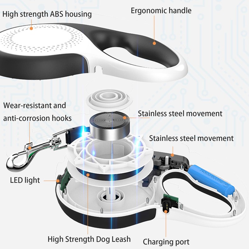 26/16FT Retractable Dogs Leash with Rechargeable LED Light for Night