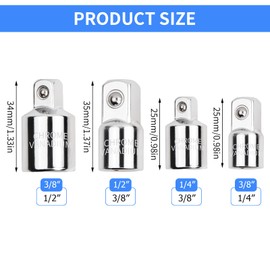 Dokeno Set of 4 Adaptor Set, Socket Adapter Socket Adapter for Ratchets 1/4 Inch to 3/8 Inch, 3/8 Inch to 1/4 Inch, 3/8 Inch to 1/2 Inch, 1/2 Inch to 3/8 Inch for Ratchet Nut