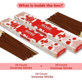 Rose Incense Sticks - Incienso de Rosas - Total 40 Insence-Sticks - Dual Pack of 20 Insense - Inciensos - Inscents - Natural Non Toxic Ingredients - Incents - Incence - Inscense - Insents