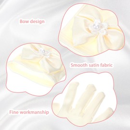 Yolev Little Girls Short Princess Gloves Formal Bows Gloves Wedding Flower Girl's Satin Dress Glove for First Communion Birthday Pageant Holiday Costume Party (Off White)