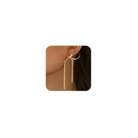 ASCOMY Gold Stud Earrings for Women Dainty Bow Earrings 14K Gold Plated Bow Stud Earrings for Women Trendy Cute Bow Tassel Earring Gold Ribbon Earrings Minimalist Jewelry Gifts for Her