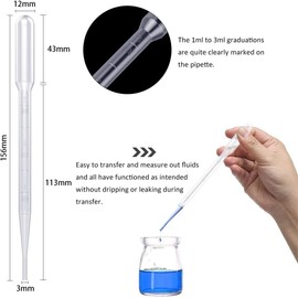 NC Plastic Transfer Pipettes 3 ml Measuring Pipette Feed Pipette for Lab Experiment Acrylic Colours Drawing Makeup Tools (3 ml) Pack of 100