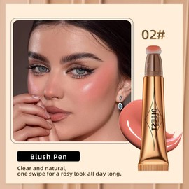 Liquid Contour Beauty Wall, Face Highlighter and Bronze Stick Attached with Pillow Applicator, Shimmer Long Lasting Silky Cream Face Highlighter Bronze Makeup Stick (02# Cream-Pink)